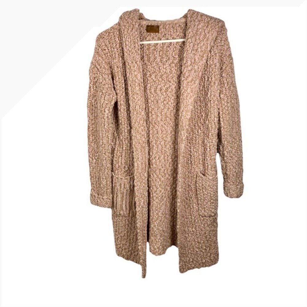 POL Cardigan Sweater Open Hooded Pink Sz S Nubby‎ Cozy Pockets Boho Lagenlook